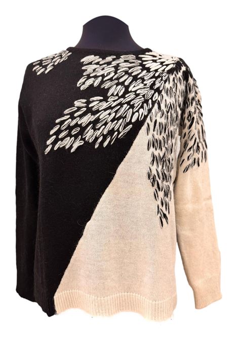 Maglia bicolore con ricamo fiore CECILIA BENETTI | Maglie | 92 190NERO